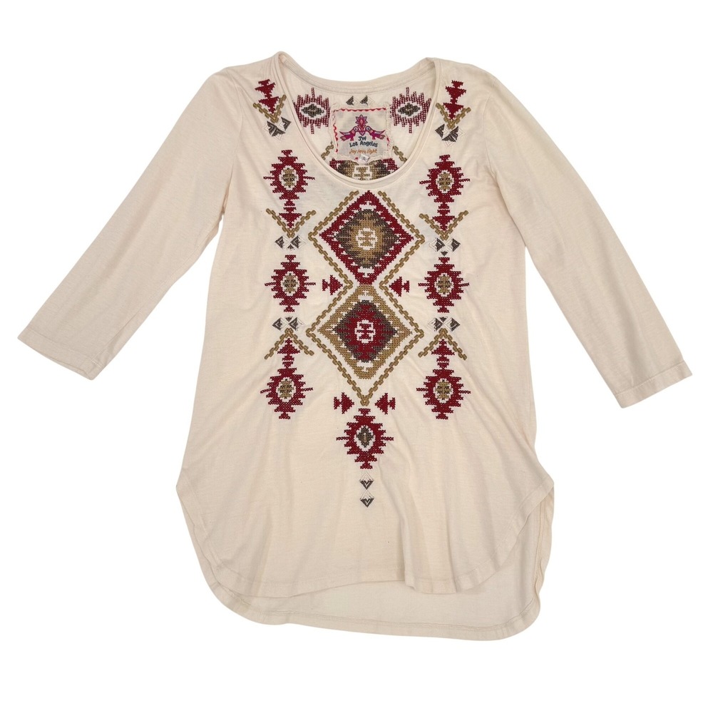 Johnny Was JW Los Angeles Embroidered Tribal Southwest Long Sleeve Tunic Top S